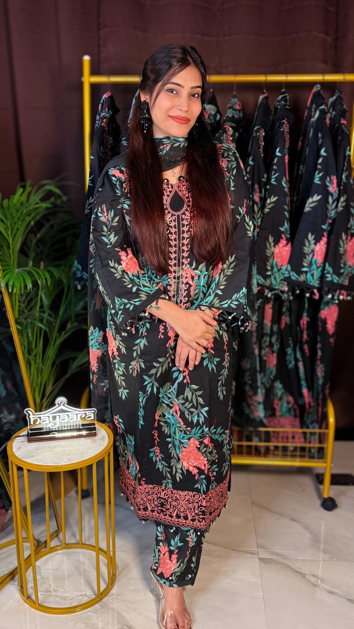 Black Pakistani Lawn Suit by Hoorain Attire